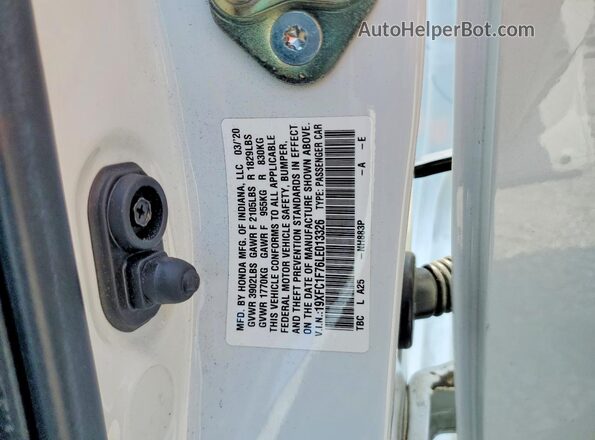 19XFC1F76LE013326 2020 HONDA CIVIC White VIN კოდის სტიკერის ხედი