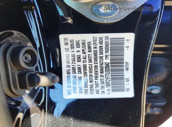 19XFC1F77LE020642 2020 HONDA CIVIC Black Widok naklejki z numerem VIN