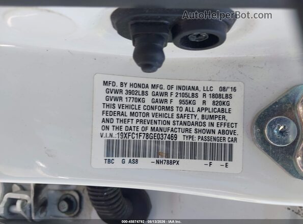 19XFC1F78GE037469 2016 HONDA CIVIC White Widok komory silnika