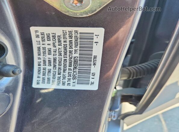 19XFC1F79KE008975 2019 HONDA CIVIC Gray VIN sticker view