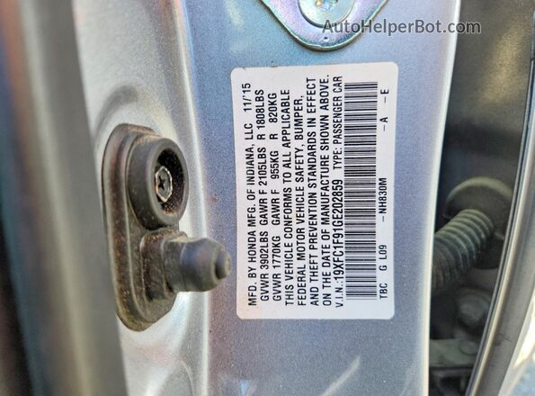19XFC1F91GE202859 2016 HONDA CIVIC Silver Vista del compartimento del motor