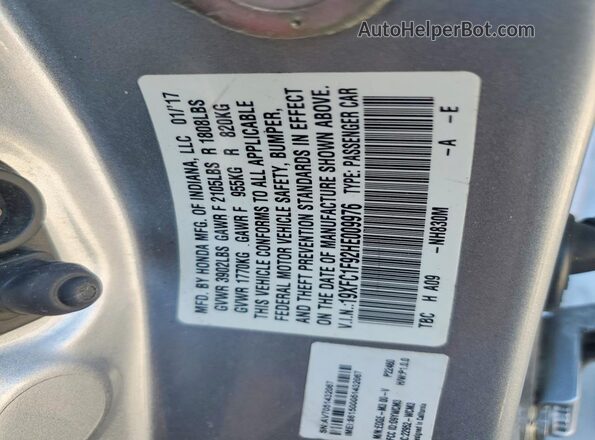 19XFC1F92HE009976 2017 HONDA CIVIC Silver Engine compartment view