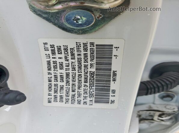 19XFC1F93GE034562 2016 HONDA CIVIC White VIN կոդի պիտակի տեսք
