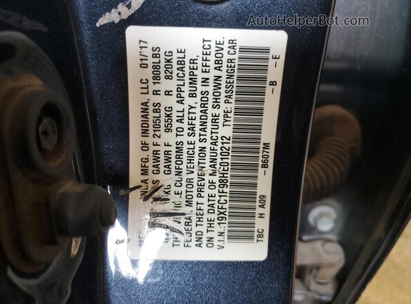 19XFC1F98HE010212 2017 HONDA CIVIC Blue VIN კოდის სტიკერის ხედი