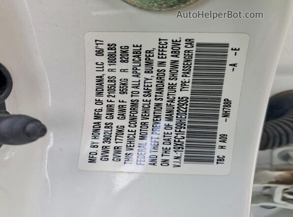 19XFC1F99HE022935 2017 HONDA CIVIC White Շարժիչի բաժամունքի տեսք
