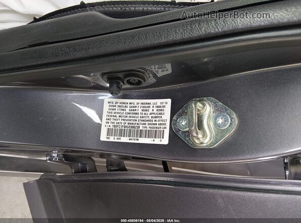 19XFC1F9XGE006239 2016 HONDA CIVIC Gray Вид підкапотного простору