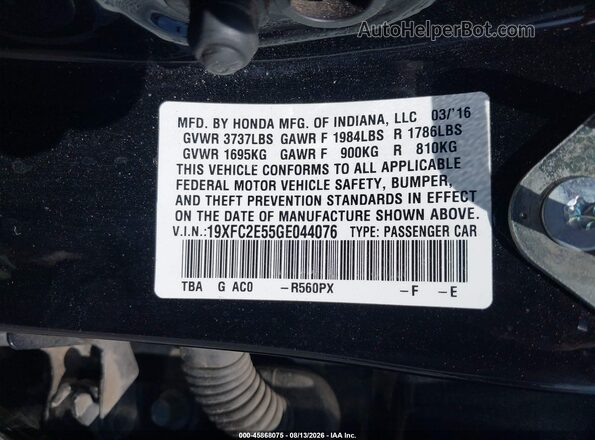 19XFC2E55GE044076 2016 HONDA CIVIC Black Widok komory silnika