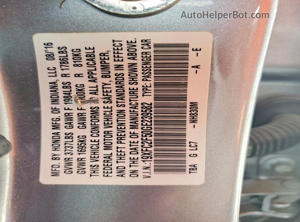 19XFC2F50GE239582 2016 HONDA CIVIC Silver Engine compartment view