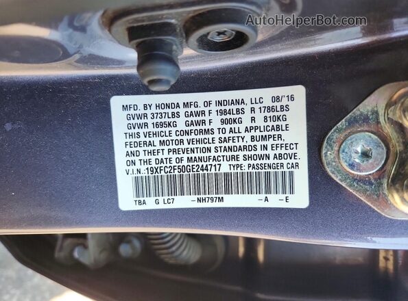 19XFC2F50GE244717 2016 HONDA CIVIC Gray Շարժիչի բաժամունքի տեսք