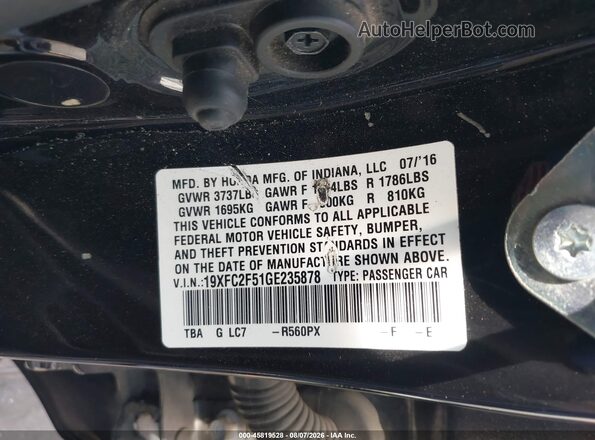 19XFC2F51GE235878 2016 HONDA CIVIC Black ძრავის განყოფილების ხედი