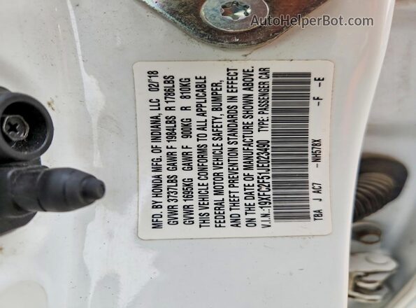 19XFC2F51JE023490 2018 HONDA CIVIC White Вид наклейки з VIN-кодом