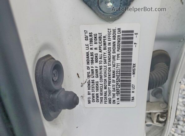 19XFC2F52HE223711 2017 HONDA CIVIC White Vista del compartimento del motor