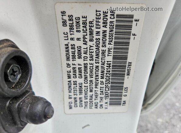 19XFC2F53GE241441 2016 HONDA CIVIC White Շարժիչի բաժամունքի տեսք