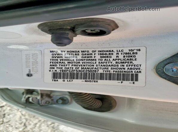 19XFC2F53GE250267 2016 HONDA CIVIC White Շարժիչի բաժամունքի տեսք