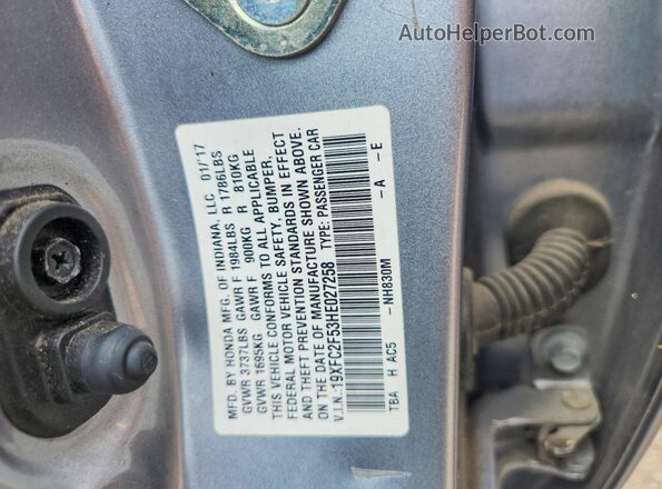 19XFC2F53HE027258 2017 HONDA CIVIC Silver Շարժիչի բաժամունքի տեսք