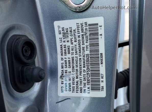 19XFC2F53HE030435 2017 HONDA CIVIC Silver Widok naklejki z numerem VIN