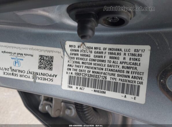 19XFC2F53HE037126 2017 HONDA CIVIC Silver Vista del compartimento del motor