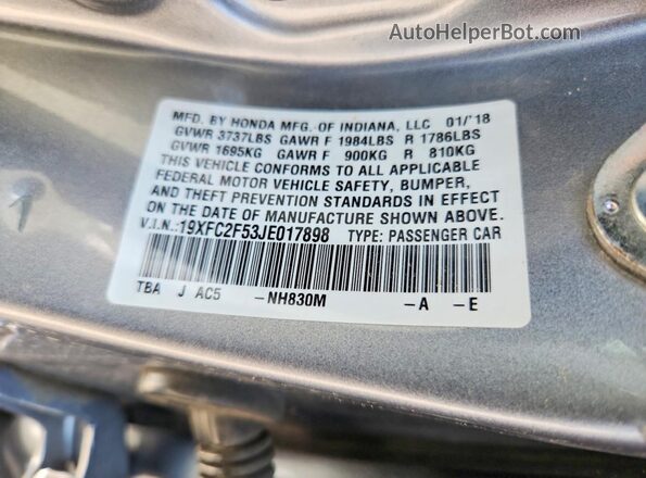19XFC2F53JE017898 2018 HONDA CIVIC Silver Engine compartment view