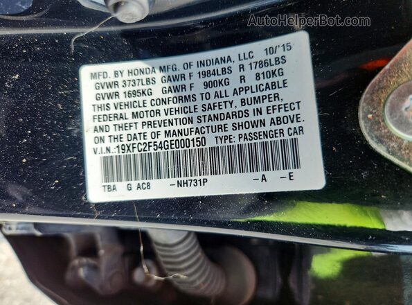 19XFC2F54GE000150 2016 HONDA CIVIC Black Vista del compartimento del motor
