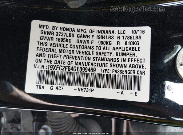 19XFC2F54GE099469 2016 HONDA CIVIC Black Engine compartment view