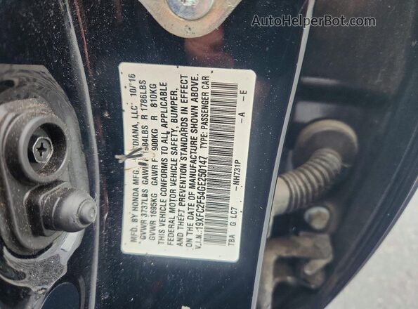 19XFC2F54GE250147 2016 HONDA CIVIC Black ძრავის განყოფილების ხედი