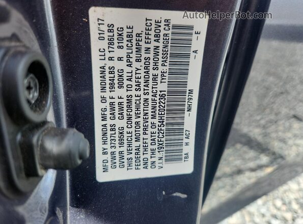 19XFC2F54HE022361 2017 HONDA CIVIC Gray Вид підкапотного простору