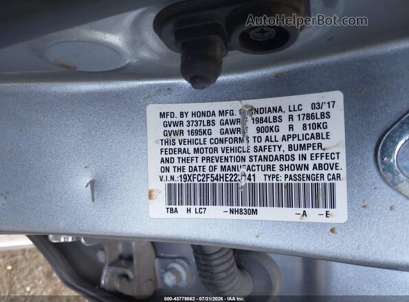 19XFC2F54HE223841 2017 HONDA CIVIC Silver Շարժիչի բաժամունքի տեսք