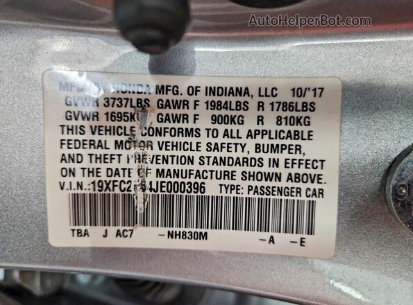 19XFC2F54JE000396 2018 HONDA CIVIC Silver Vista del compartimento del motor