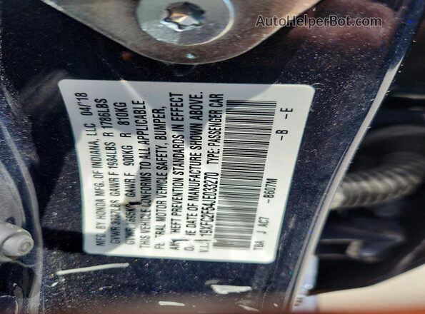 19XFC2F54JE033270 2018 HONDA CIVIC Blue Շարժիչի բաժամունքի տեսք