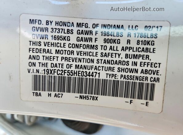 19XFC2F55HE034471 2017 HONDA CIVIC White Вид підкапотного простору