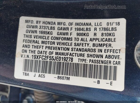 19XFC2F55JE019278 2018 HONDA CIVIC Dark Blue Engine compartment view
