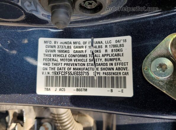 19XFC2F55JE033715 2018 HONDA CIVIC Серый Вид подкапотного пространства