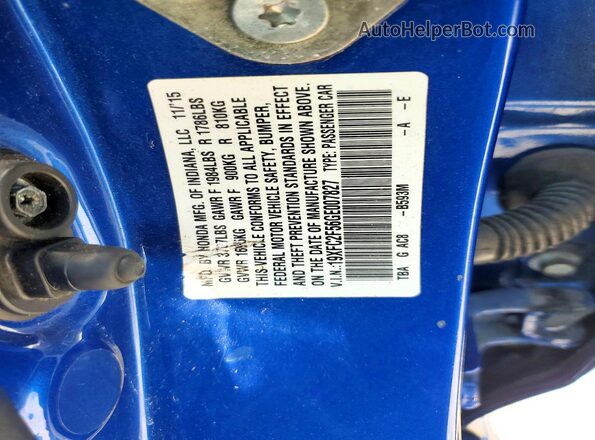 19XFC2F56GE007827 2016 HONDA CIVIC Blue Engine compartment view