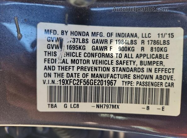 19XFC2F56GE201967 2016 HONDA CIVIC Gray Widok komory silnika