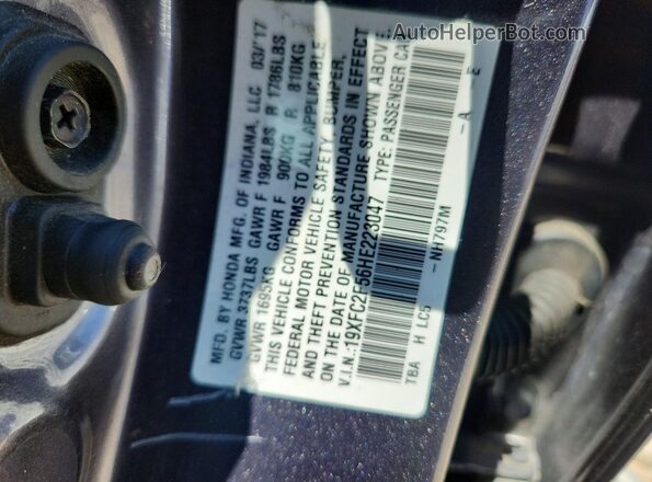 19XFC2F56HE223047 2017 HONDA CIVIC Gray Շարժիչի բաժամունքի տեսք