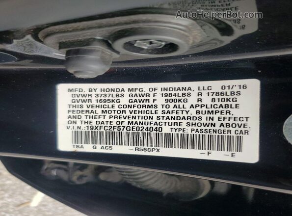 19XFC2F57GE024040 2016 HONDA CIVIC Black Vista del compartimento del motor