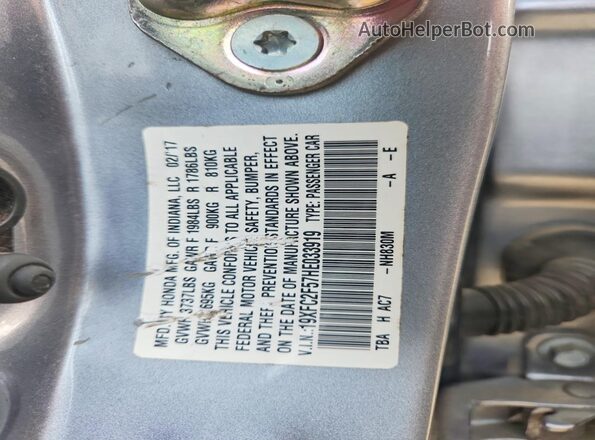 19XFC2F57HE033919 2017 HONDA CIVIC Silver Widok naklejki z numerem VIN