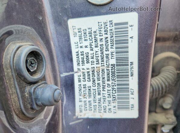 19XFC2F57JE000358 2018 HONDA CIVIC Серый Вид подкапотного пространства