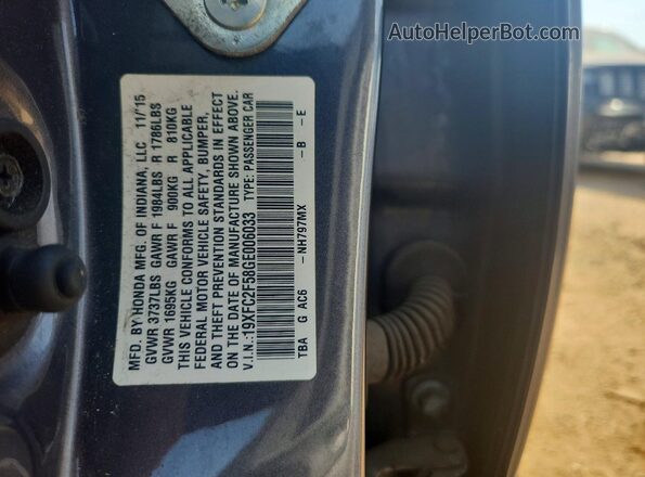 19XFC2F58GE006033 2016 HONDA CIVIC Gray Вид підкапотного простору