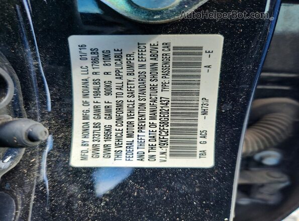 19XFC2F58GE021437 2016 HONDA CIVIC Black Вид підкапотного простору