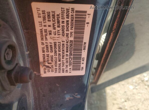 19XFC2F58HE026638 2017 HONDA CIVIC Charcoal ძრავის განყოფილების ხედი