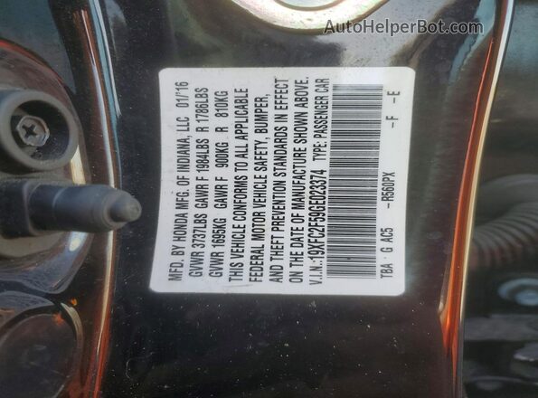 19XFC2F59GE023374 2016 HONDA CIVIC Black ძრავის განყოფილების ხედი