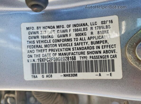 19XFC2F59GE028168 2016 HONDA CIVIC Silver VIN կոդի պիտակի տեսք
