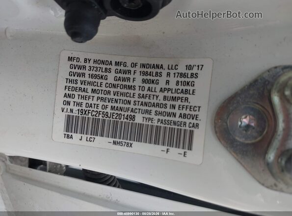 19XFC2F59JE201498 2018 HONDA CIVIC White Vista del compartimento del motor