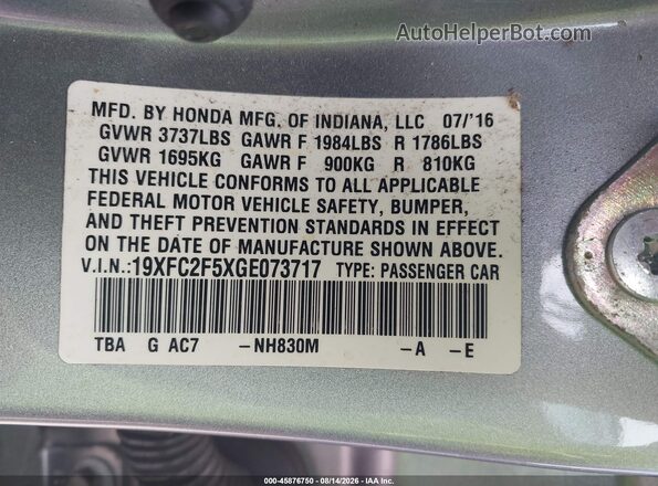 19XFC2F5XGE073717 2016 HONDA CIVIC Silver Widok komory silnika