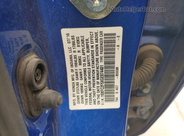 19XFC2F5XGE074401 2016 HONDA CIVIC Blue Widok komory silnika