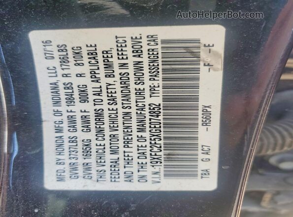 19XFC2F5XGE074852 2016 HONDA CIVIC Black VIN կոդի պիտակի տեսք