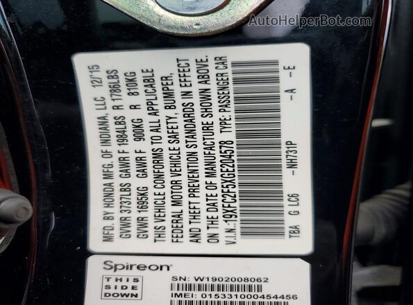 19XFC2F5XGE204578 2016 HONDA CIVIC Black ძრავის განყოფილების ხედი