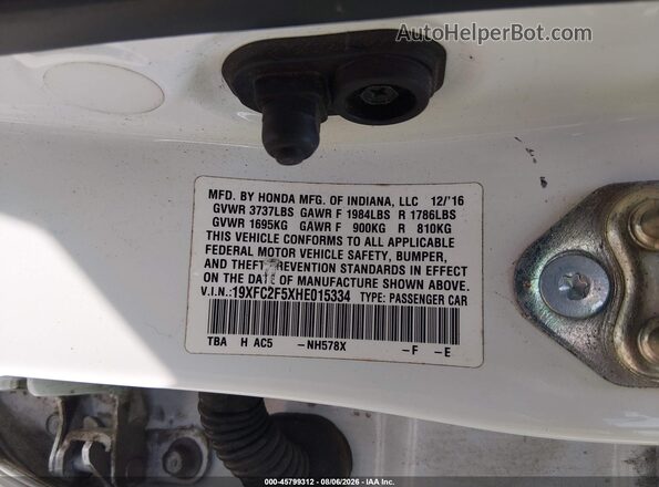 19XFC2F5XHE015334 2017 HONDA CIVIC Белый Вид подкапотного пространства