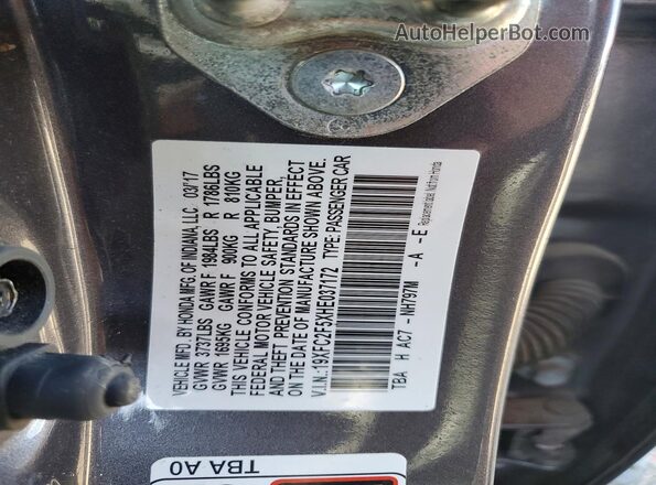 19XFC2F5XHE037172 2017 HONDA CIVIC Charcoal Вид підкапотного простору